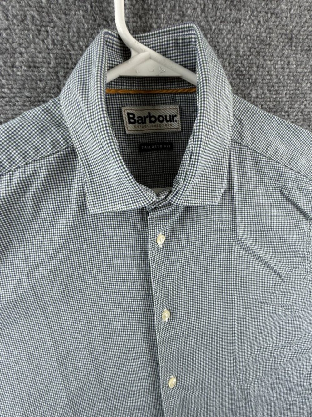 Barbour Button Up Shirt Houndstooth Tailored Fit Small Green Blue Men Cotton